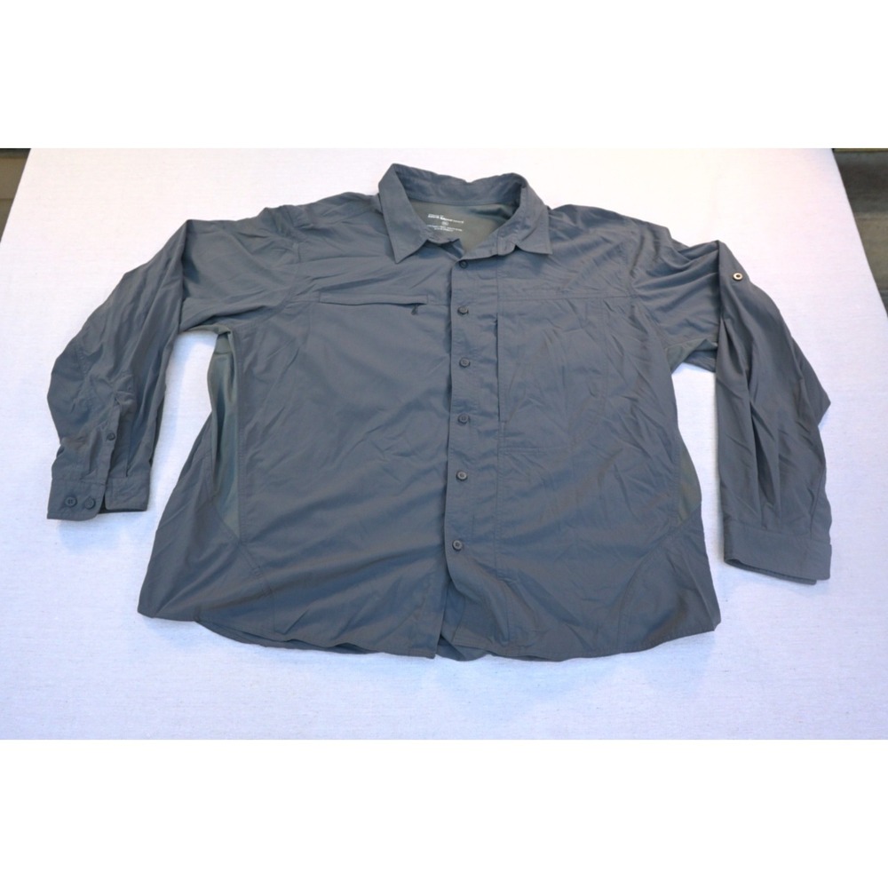 Eddie Bauer Sport Mens XXL Vented Travel Shirt Grey Zip Pocket Roll Tab Sleek